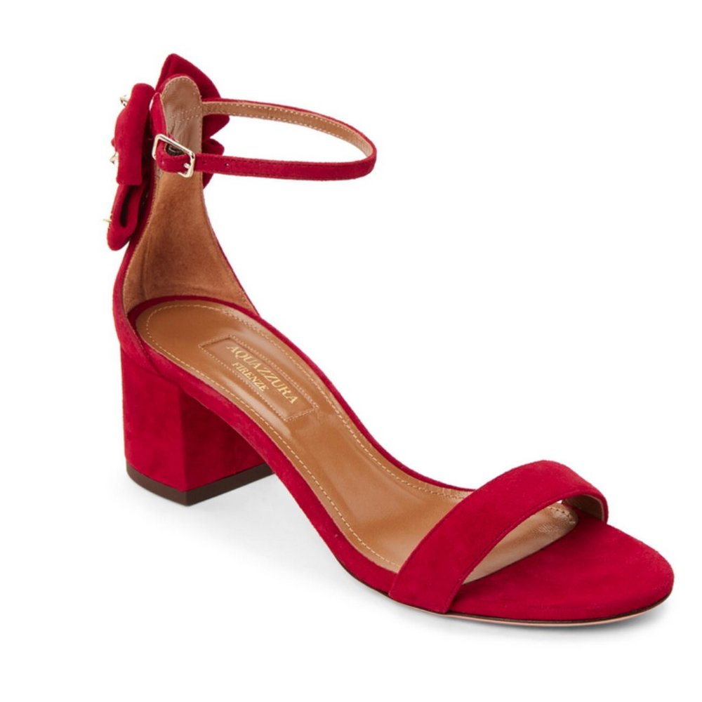 AQUAZZURA Siena Suede Ankle-Strap Sandals RED